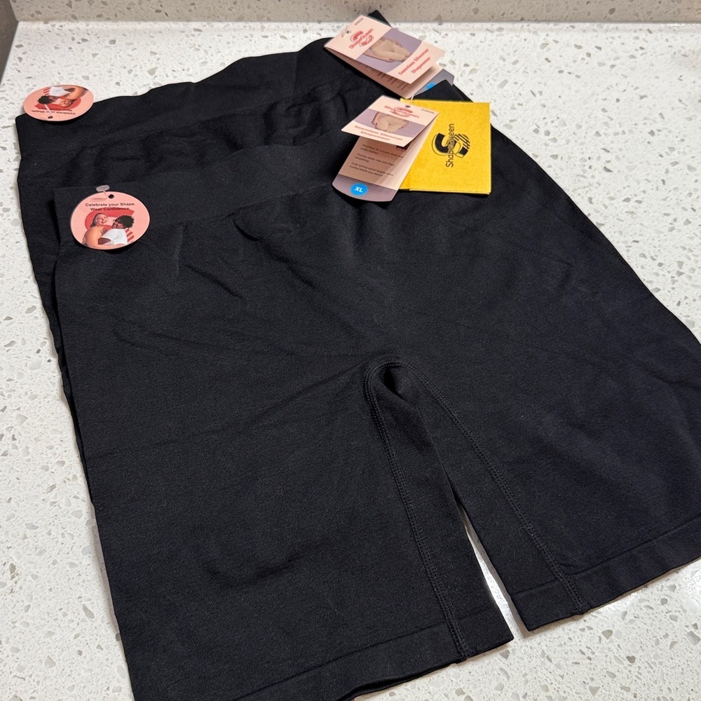 NEW‎ Black Shapewear Shorts two SZ XL compression tummy and bottom bike shorts